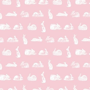 Antique Rabbits in White with a Baby Pink Background (Mini Scale)