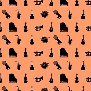Musical Instruments in Black with an Orange Background (Mini Scale) 