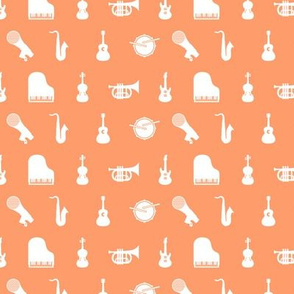 Musical Instruments in White with a Tangerine Orange Background (Mini Scale)
