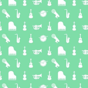 Musical Instruments in White with a Mint Green Background (Mini Scale)