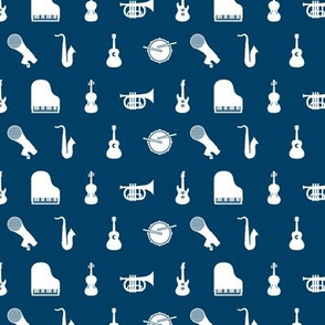 Musical Instruments in White with a Navy Blue Background (Mini Scale)