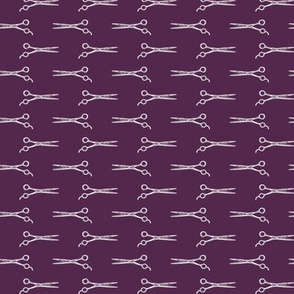 Salon Scissors in White with a Wine Purple Background (Mini Scale) 