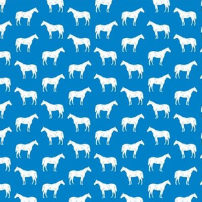 Antique Illustrated Horse Silhouettes in White with a Blue Background (Mini Scale)