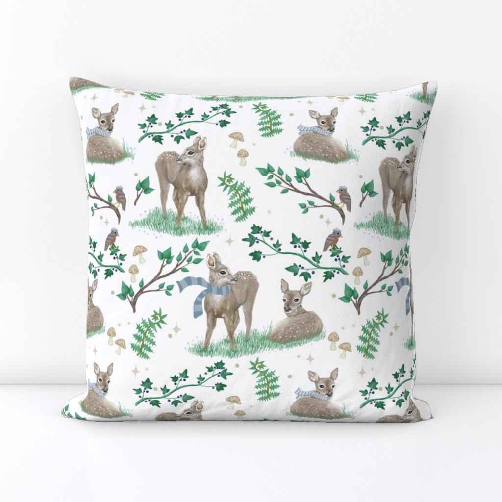 Woodland Fawns In Blue Striped Scarves