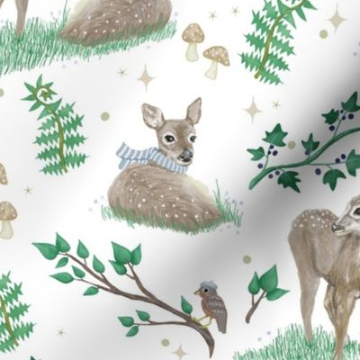 Woodland Fawns In Blue Striped Scarves