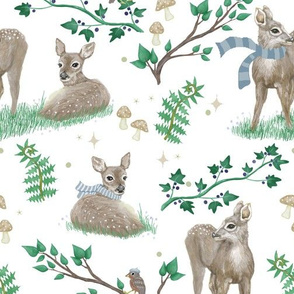 Woodland Fawns In Blue Striped Scarves