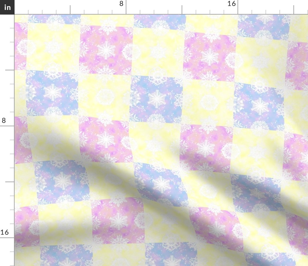 Twelve Days of Christmas Snowflakes Blue Pink Yellow Check sm