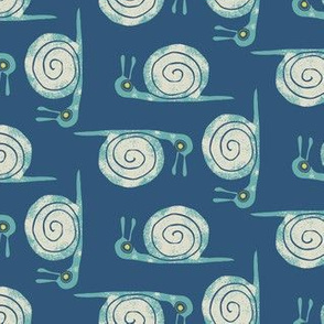 Hand-drawn Ivory and Blue Snails on a Teal background