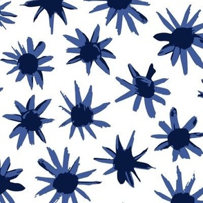 Blue Star Flowers on White - Large