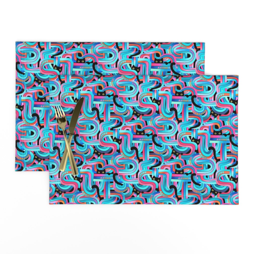 Geo Cats Maze in Pink and Blue - small