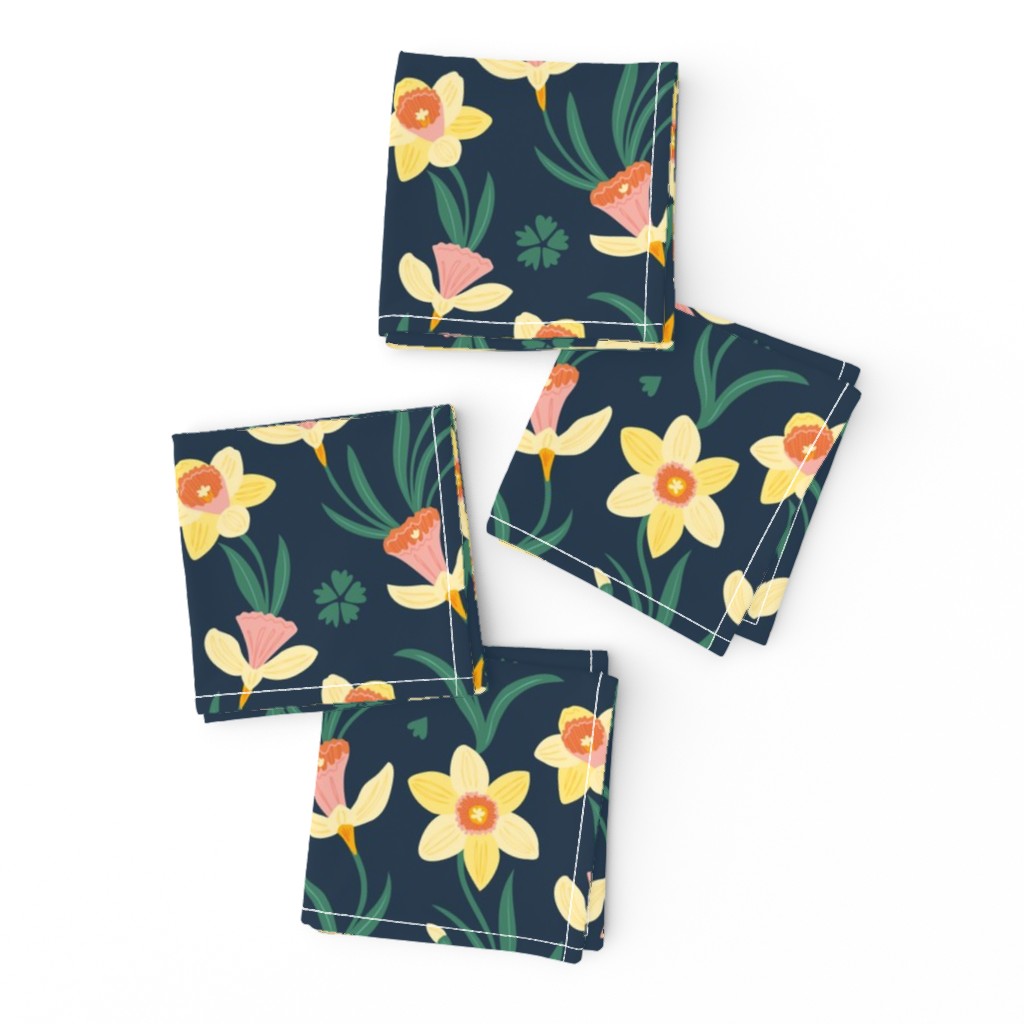 (Medium) Daffodils - Sweet Navy - Springtime Floral Yellow Flowers