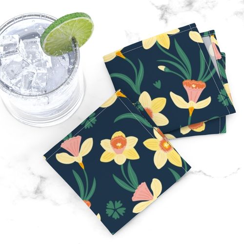 (Medium) Daffodils - Sweet Navy - Springtime Floral Yellow Flowers