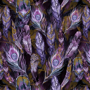 Purple Watercolor Feathers Dark