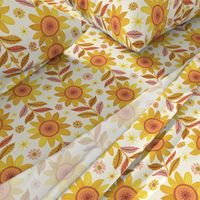 Sun Spirit, ochre (original colorway) - retro sunflower floral