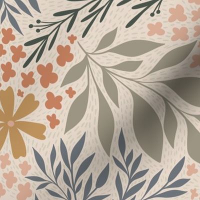 English Garden Floral - muted tan - large