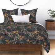 English Garden Floral - dark blue - vintage floral -large 