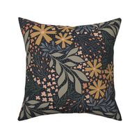 English Garden Floral - dark blue - vintage floral -large 