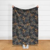 English Garden Floral - dark blue - vintage floral -large 