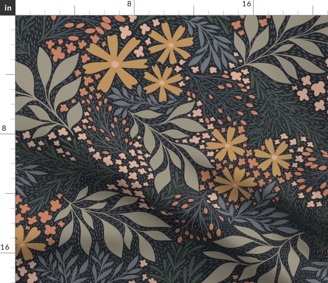 English Garden Floral - dark blue - vintage floral -large 