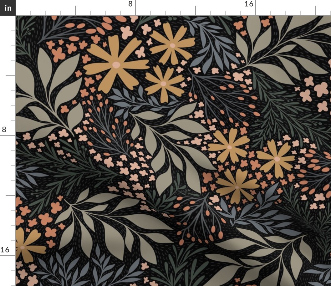 English Garden Floral - black - vintage floral - large 