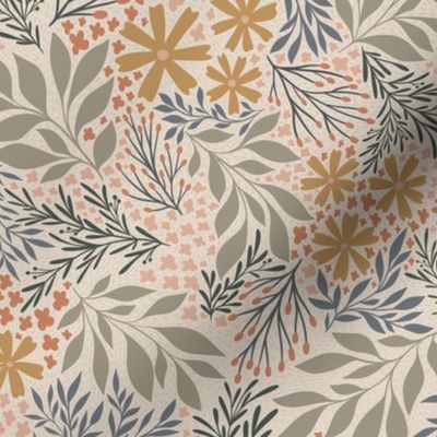English Garden Floral - muted tan - vintage floral  medium scale