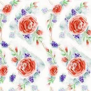English Rose Garden Watercolor Floral - Brick