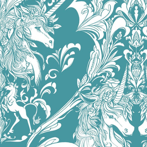 Unicorn Damask Teal Light