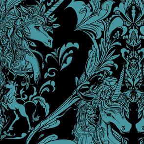 Unicorn Damask Teal Dark