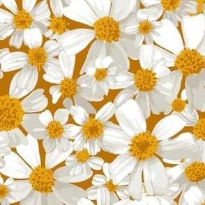 Vintage White Daisies on Brown (Spanish Needles)