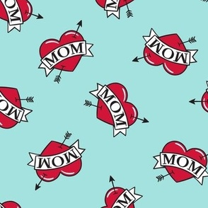 mom heart tattoo - red on light teal (tossed) - C20BS