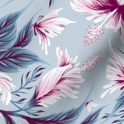 Hibiscus Butterflies - Light Blue Pink