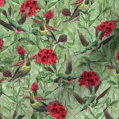Hummingsbirds on Red Flowers