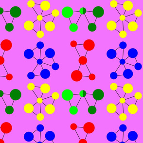 Colorful molecules in the purple sky seamless pattern