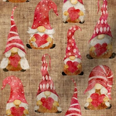 Valentine Gnomes on Burlap - small scale 