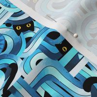 Geo Cats Maze in Blue, Black and White - small