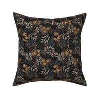 English Garden Floral - vintage floral -black - small micro scale