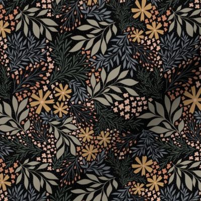 English Garden Floral - vintage floral -black - small micro scale
