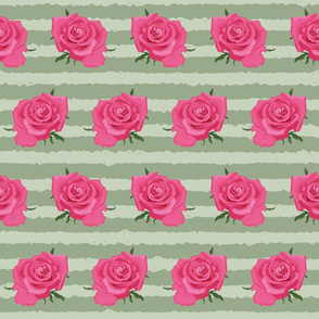 Large scale roses on sage green background