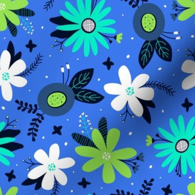 Spring Floral (Blue, Lime and Teal)