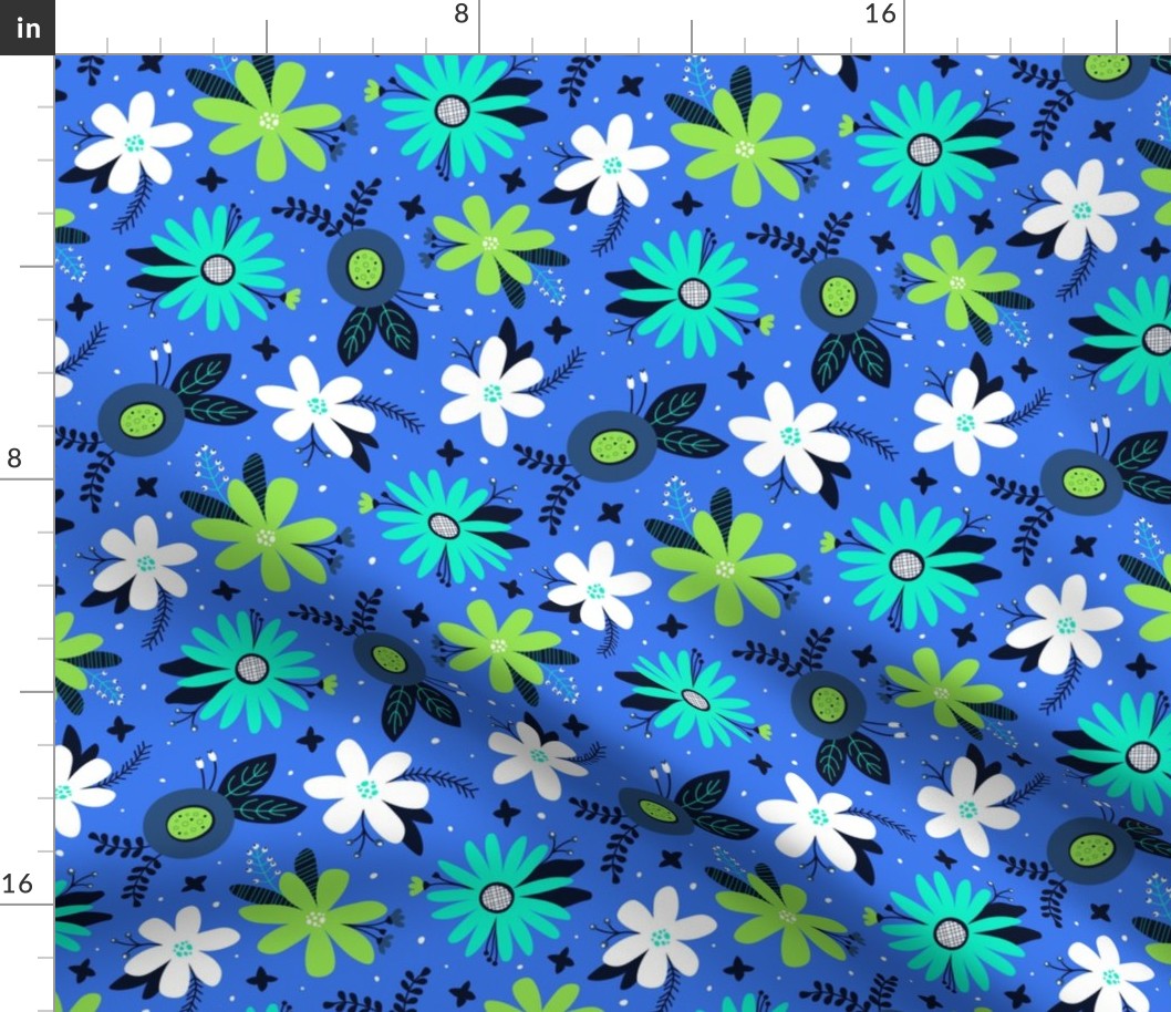 Spring Floral (Blue, Lime and Teal)