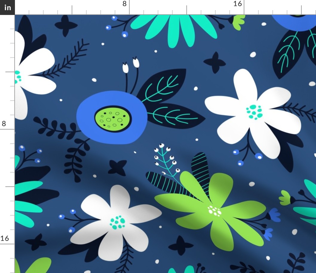 Spring Floral (Periwinkle, Lime & Teal)