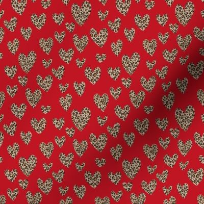SMALL leopard hearts fabric - valentines day love fabric - animal print - red