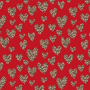 SMALL leopard hearts fabric - valentines day love fabric - animal print - red