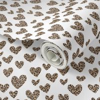 SMALL leopard hearts fabric - valentines day love fabric - animal print - white