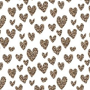 SMALL leopard hearts fabric - valentines day love fabric - animal print - white