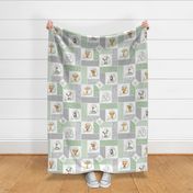 Animal Kingdom Floral Cheater Quilt Blanket – Girls Jungle Safari Animals Blanket, Patchwork Quilt M, parsley + gray