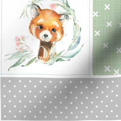 Animal Kingdom Floral Cheater Quilt Blanket – Girls Jungle Safari Animals Blanket, Patchwork Quilt M, parsley + gray