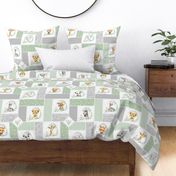 Animal Kingdom Floral Cheater Quilt Blanket – Girls Jungle Safari Animals Blanket, Patchwork Quilt M, parsley + gray