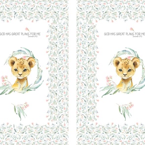 54” x 36” Lion Cub TWO Blanket Panels, MINKY size panel, Wild Animal Girls Bedding, Bible Verse Blanket, FABRIC MUST be 54” or WIDER, Two 24”x36” panels per yard