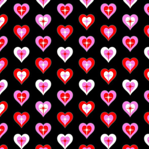 retro kitsch hearts on black